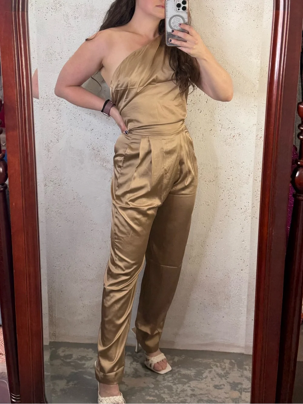 MARBLE Bronze Satin SET Top and Pleated Trouser Pants NEW Size Small